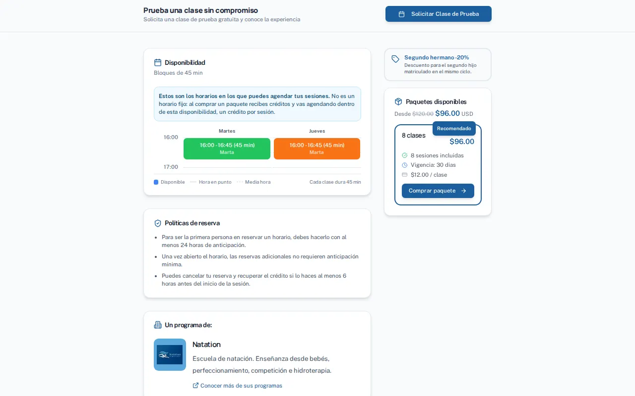 La landing del programa: el precio con su promoción aplicada, tal como lo ve quien va a pagar.
