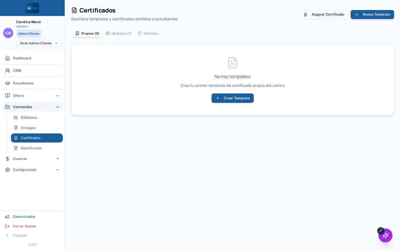 Las plantillas de certificado: sirven igual para un alumno que para un tutor habilitado.