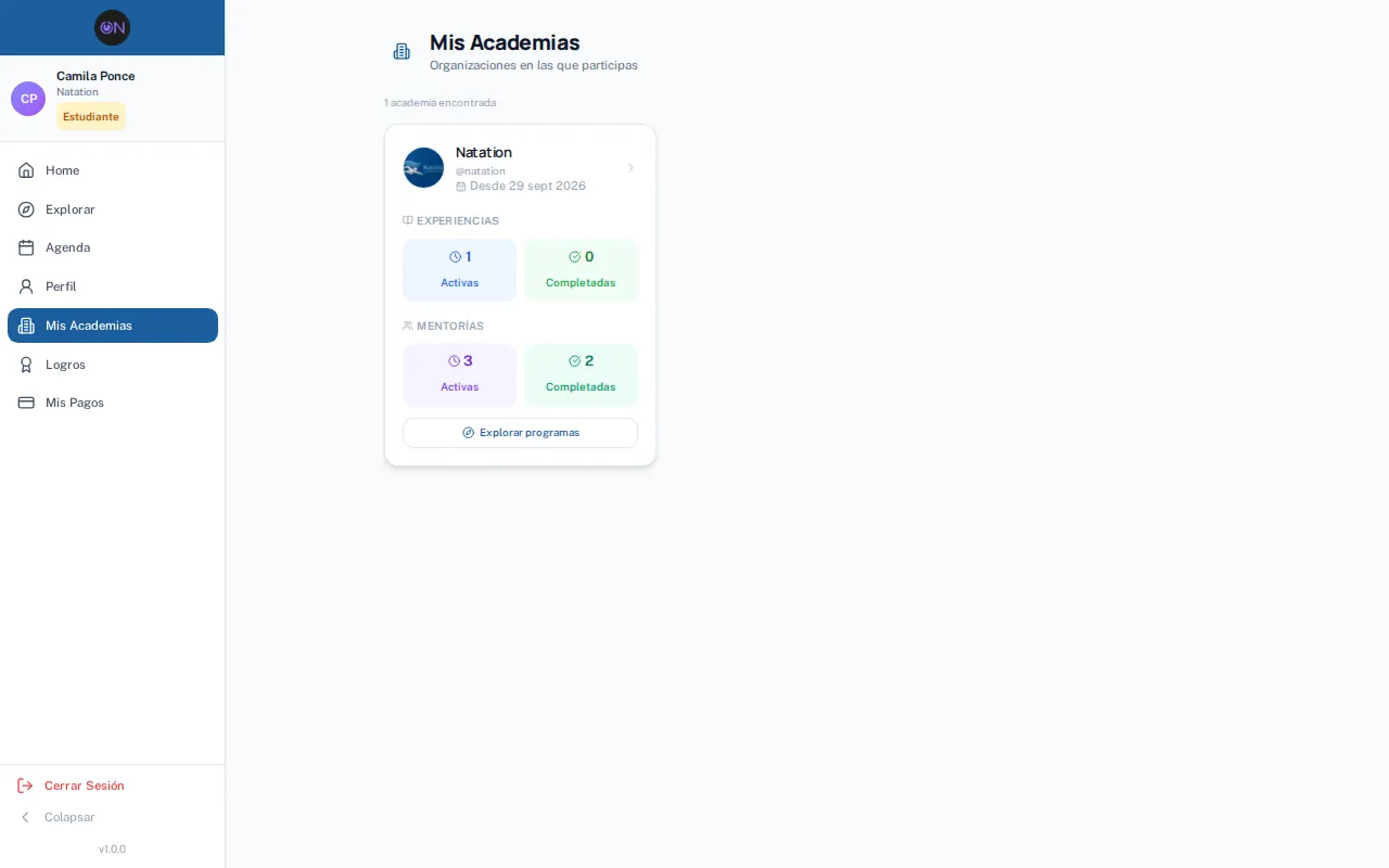 Paso 3: Mis academias: los centros a los que perteneces con la misma cuenta.